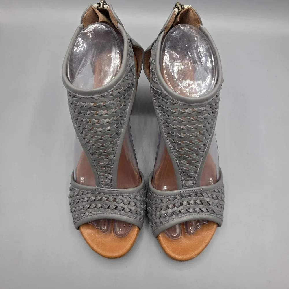 Sundance Heels Sandals Womens 38‎ Gray Leather Woven Gladiator Zipper Boho